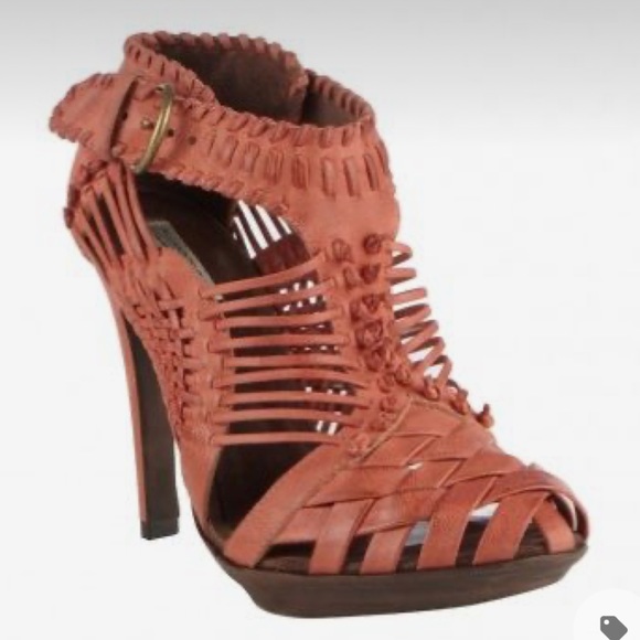 All Saints Tain Platform Weaved Leather Heels - Picture 2 of 11